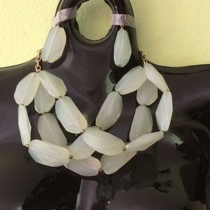 Mint Green 3 rows Lg Stones Costume Necklace & Earrings